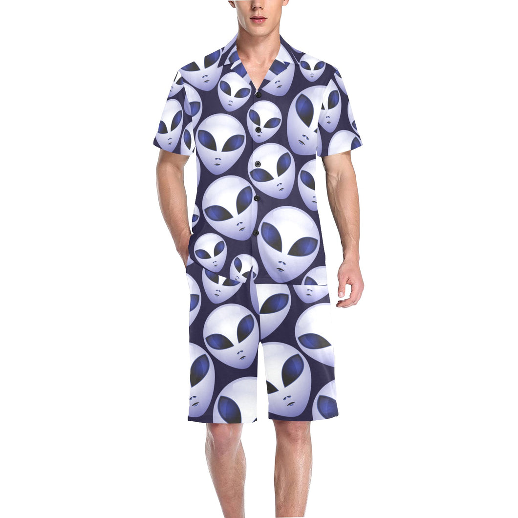 Alien Pattern Print Design 01 Men's V-Neck Short Pajama Set