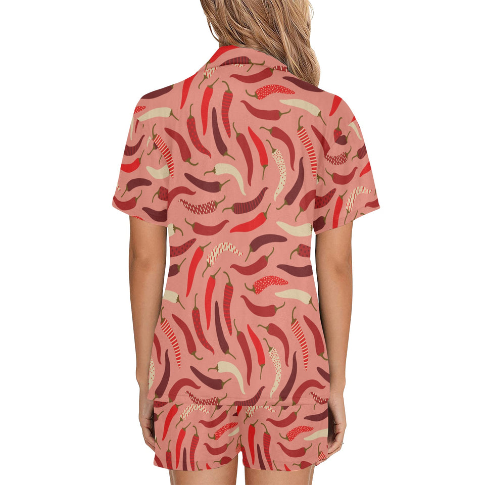 Beautiful Chili peppers pattern Women's V-Neck Short Pajama Set