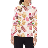 Cake cupcake sweets pattern Women's Long Sleeve Polo Shirt