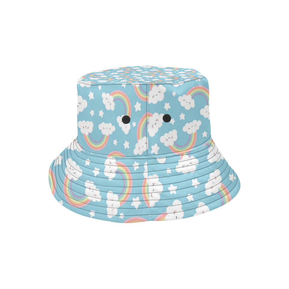 Cute rainbow clound star pattern blue background Unisex Bucket Hat