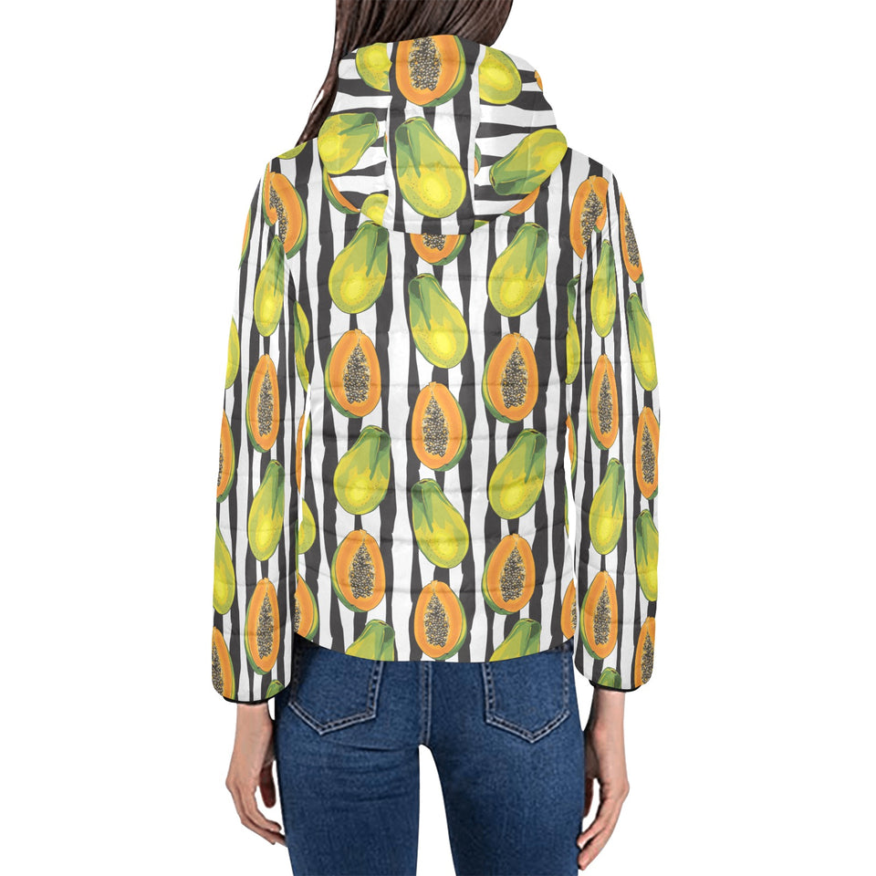 papaya design pattern Women's Padded Hooded Jacket