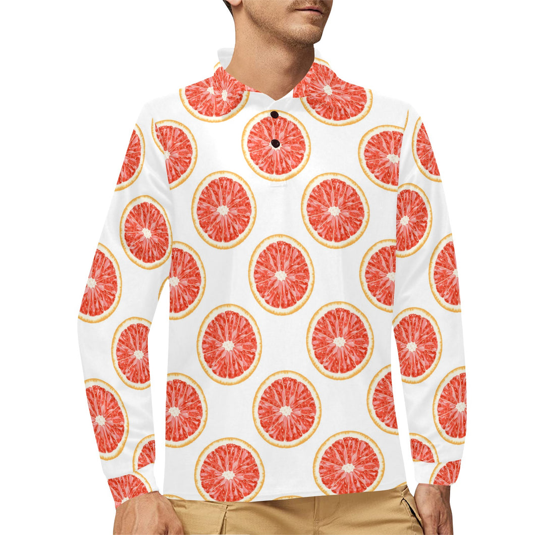 Grapefruit pattern Men's Long Sleeve Polo Shirt