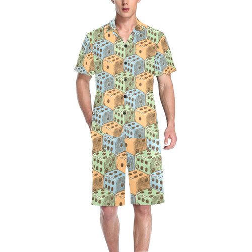 Dice Pattern Print Design 05 Men's V-Neck Short Pajama Set