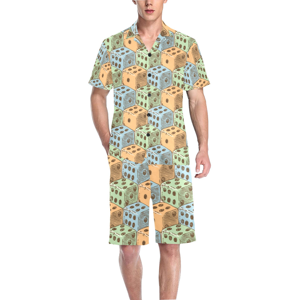 Dice Pattern Print Design 05 Men's V-Neck Short Pajama Set