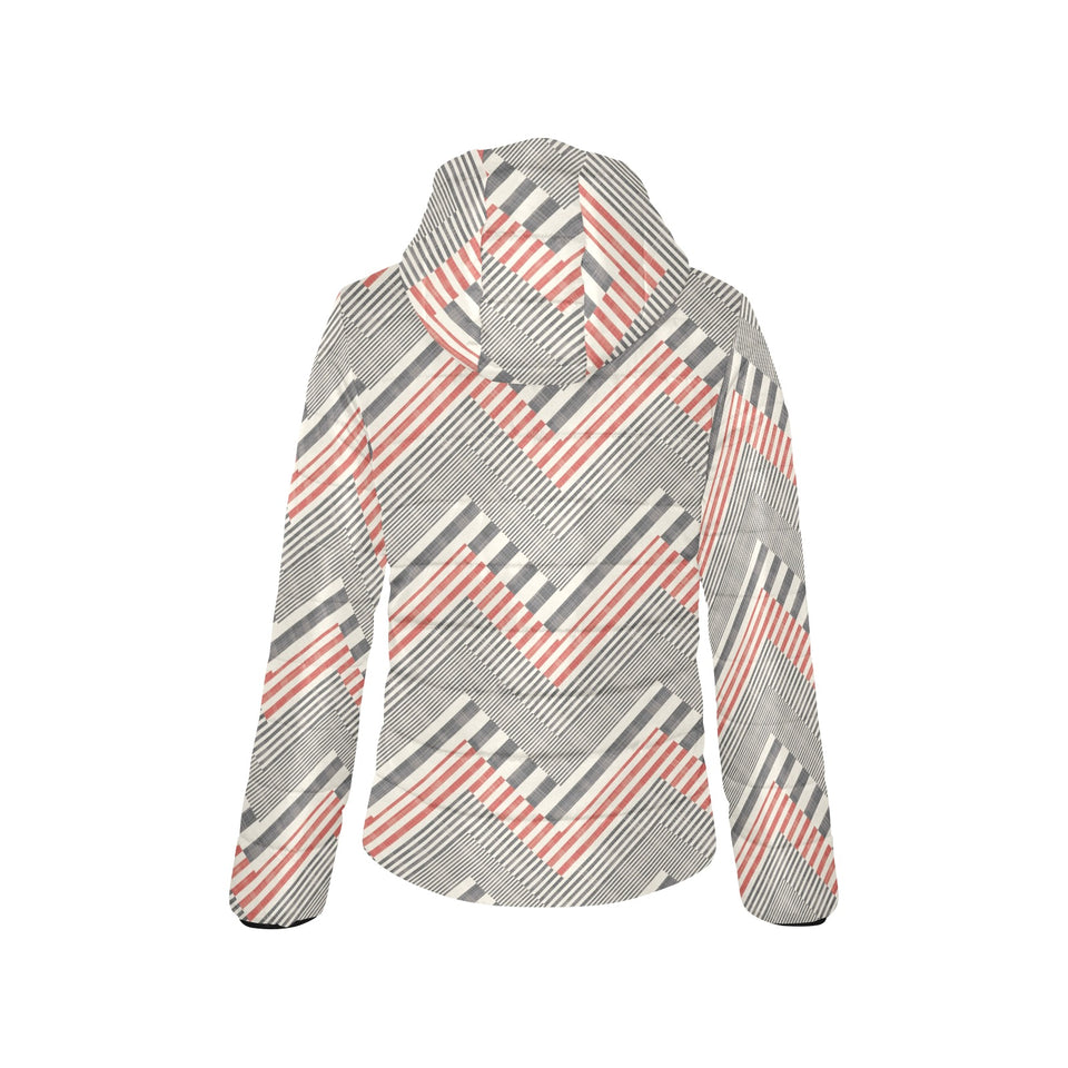 zigzag chevron striped pattern Women's Padded Hooded Jacket