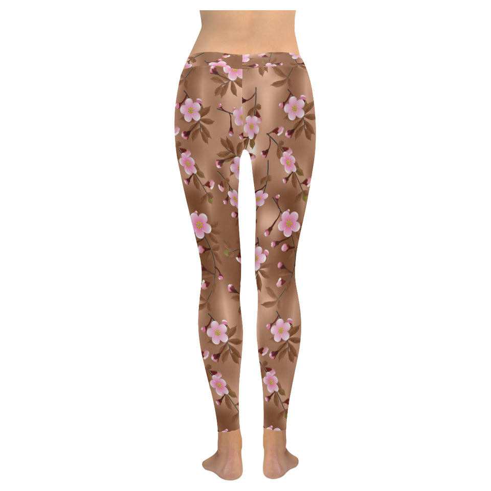 Pink sakura cherry blossom drak brown background Women's Legging Fulfilled In US