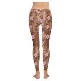 Pink sakura cherry blossom drak brown background Women's Legging Fulfilled In US