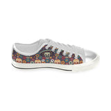Sugar skulls flower maxican pattern Women's Low Top Canvas Shoes White
