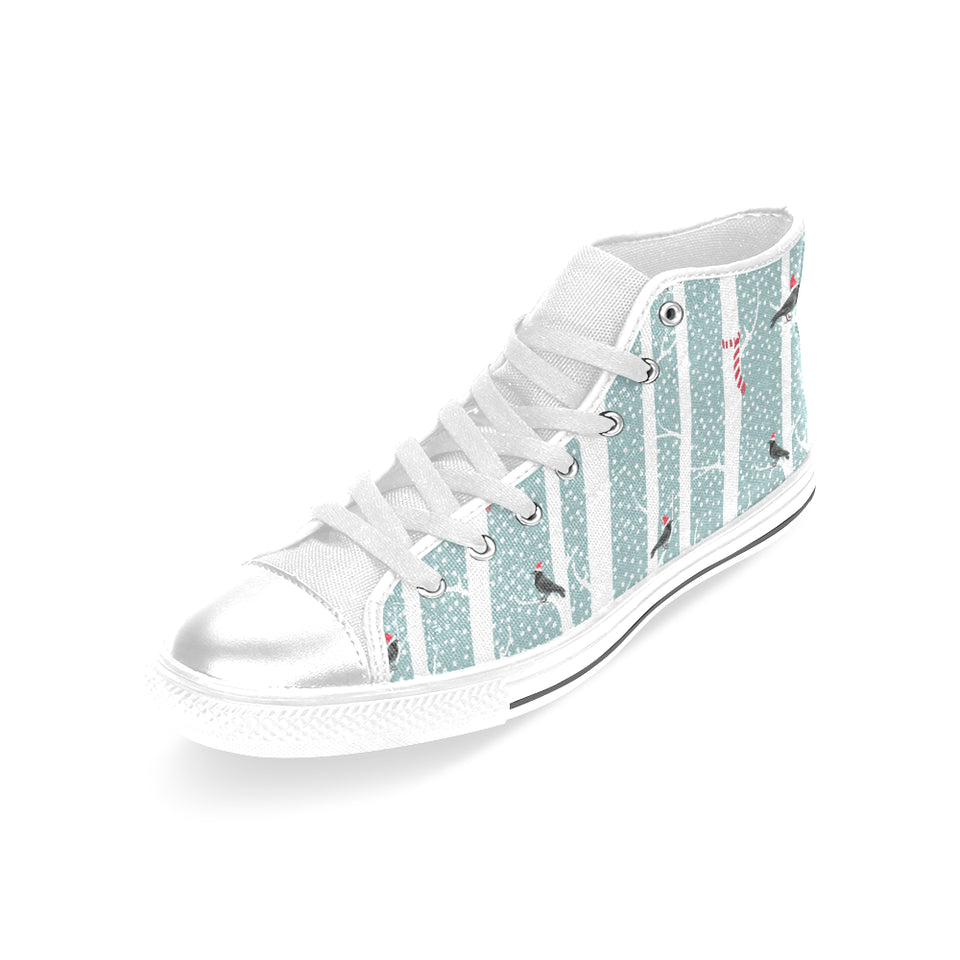 Crows christmas hat scarf Women's High Top Canvas Shoes White