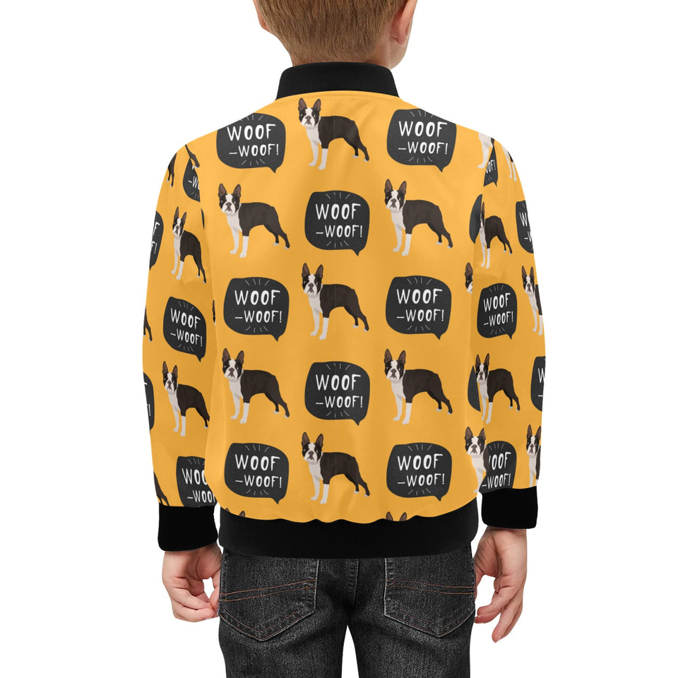 Boston terrier design pattern Kids' Boys' Girls' Bomber Jacket