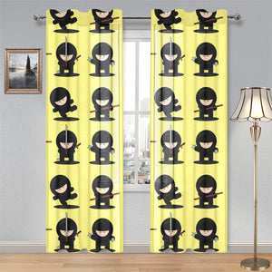Cute ninja yellow background Gauze Curtain