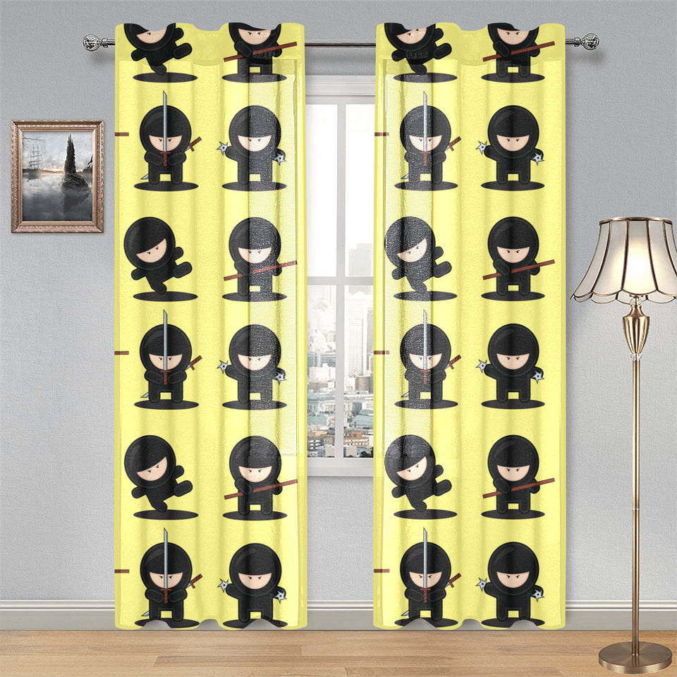 Cute ninja yellow background Gauze Curtain