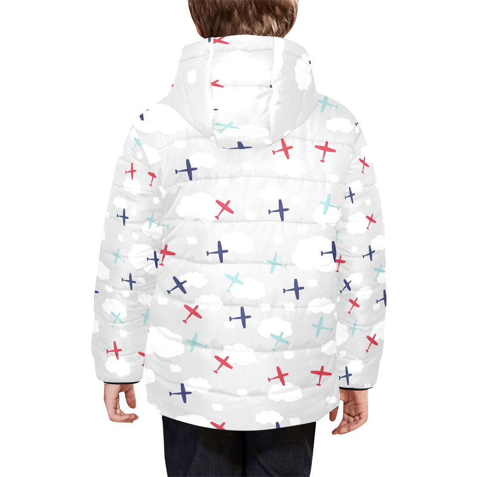 Airplane cloud grey background Kids' Boys' Girls' Padded Hooded Jacket