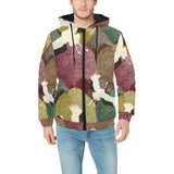 Japanese cranes flying forest dot pattern Men's Padded Hooded Jacket