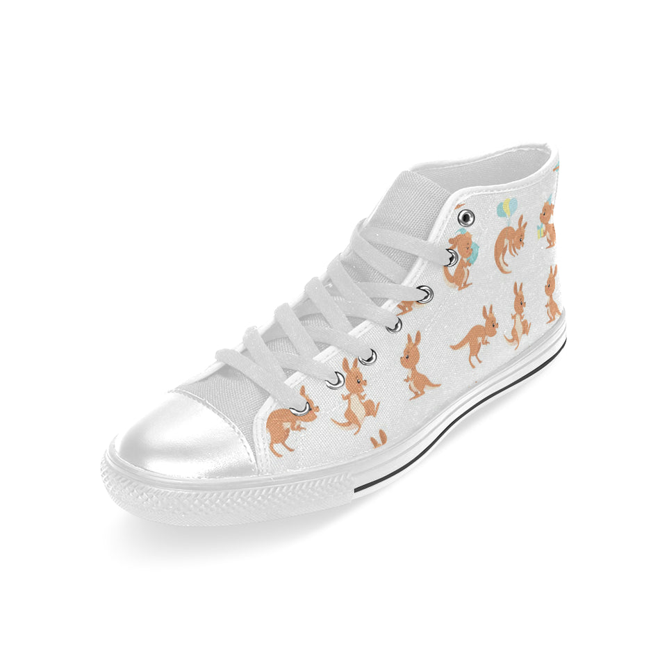 Cute Kangaroo pattern Men's High Top Canvas Shoes White