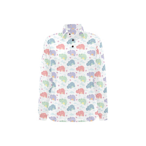 Hippopotamus Pattern Print Design 03 Women's Long Sleeve Polo Shirt