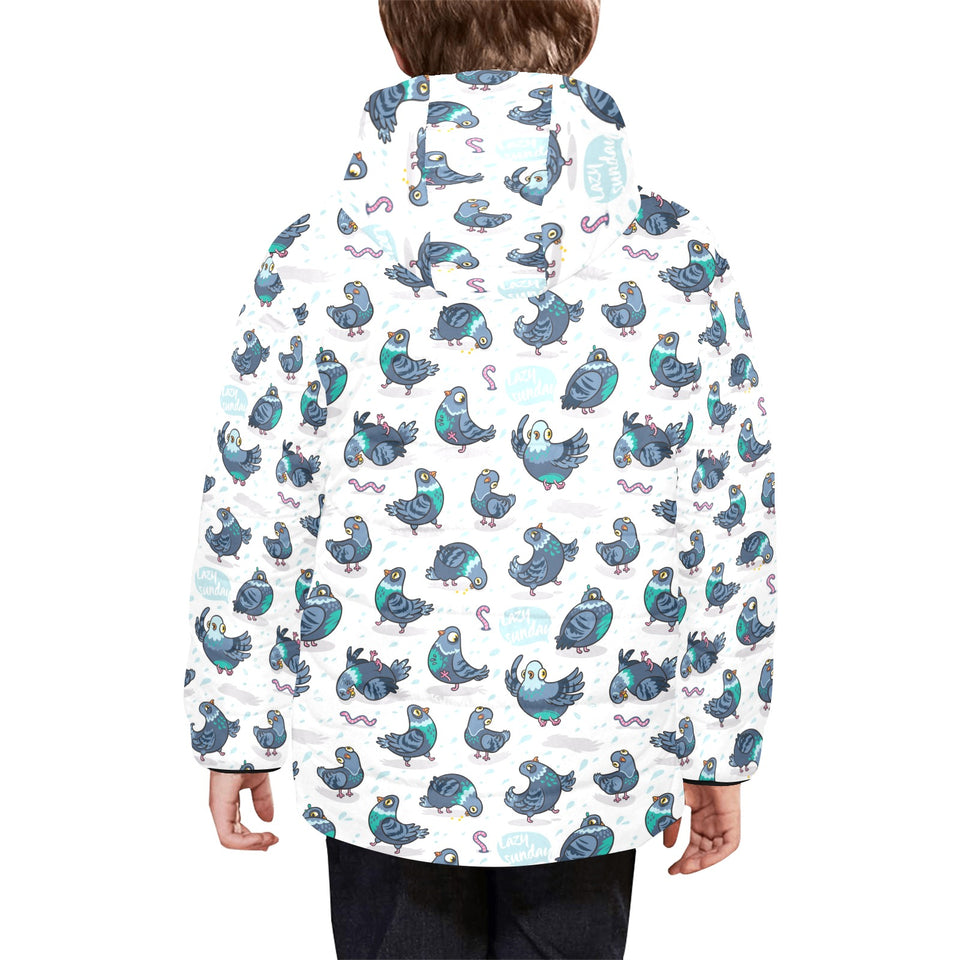 Pigeon Pattern Print Design 02 Kids' Boys' Girls' Padded Hooded Jacket