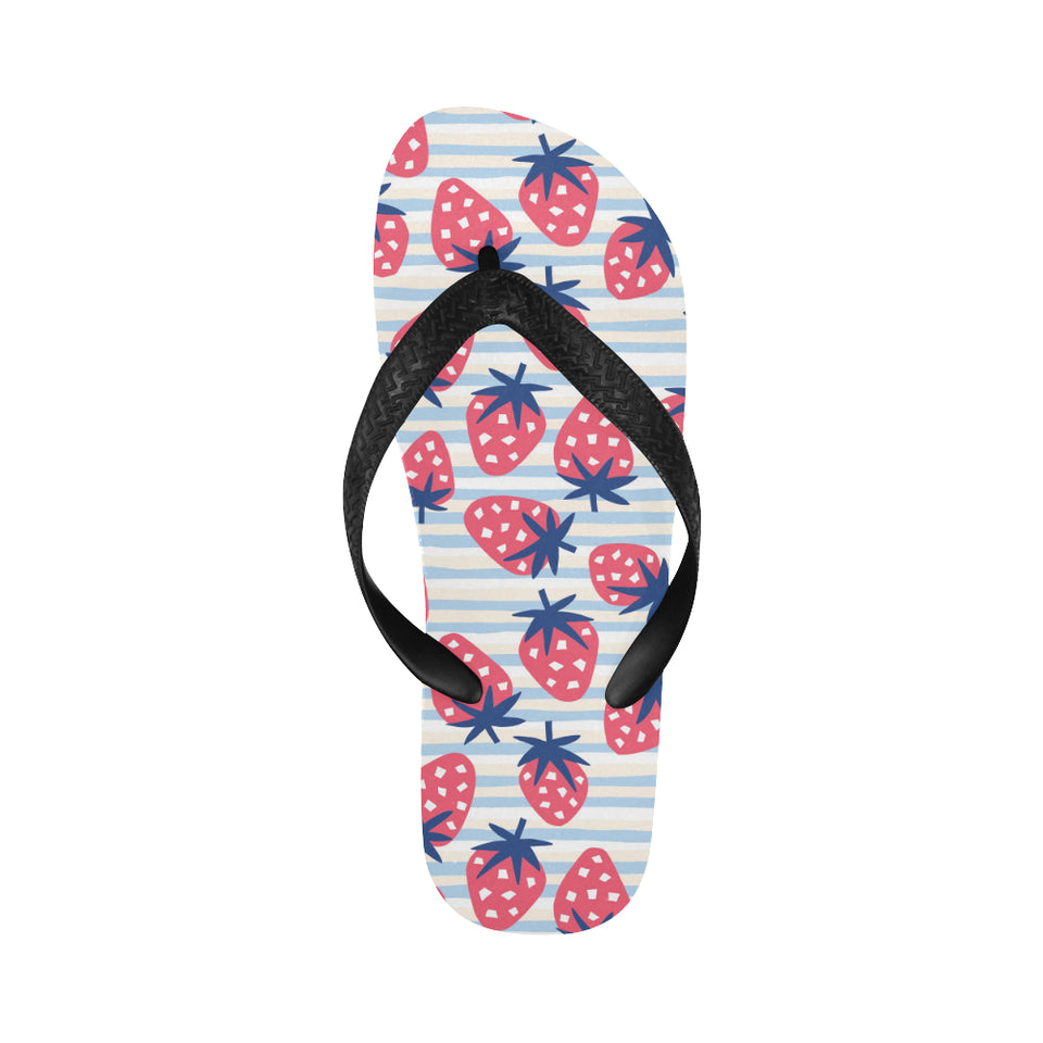 Strawberry pattern blue lines background Unisex Flip Flops