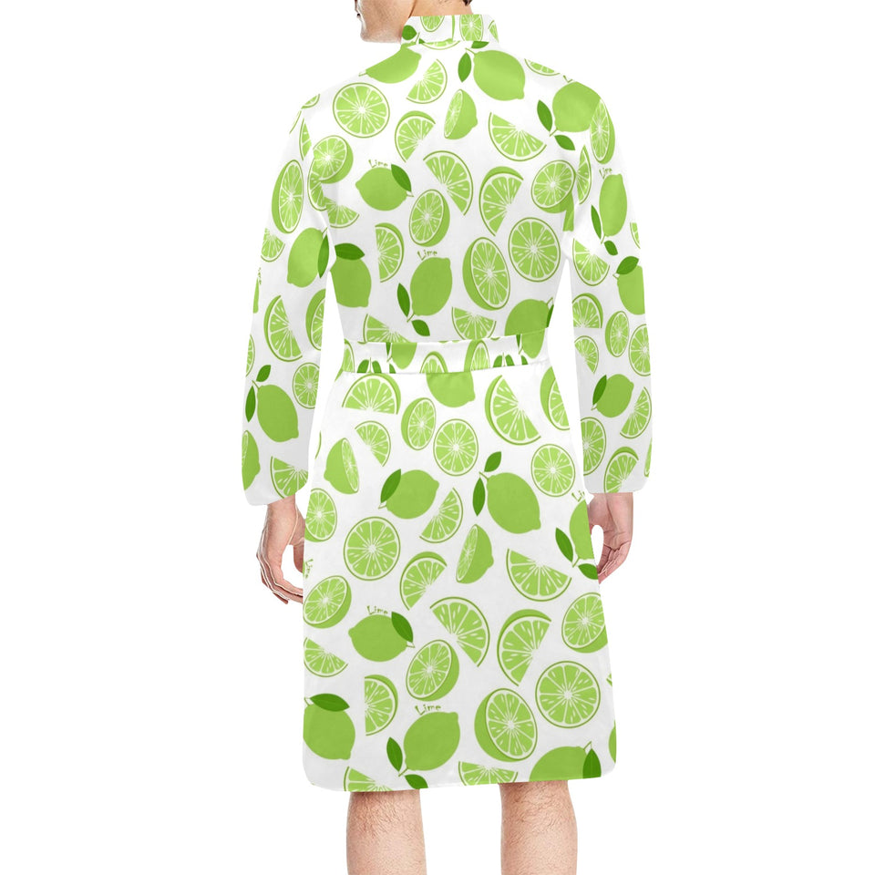 Lime design pattern Men's Long Sleeve Belted Night Robe