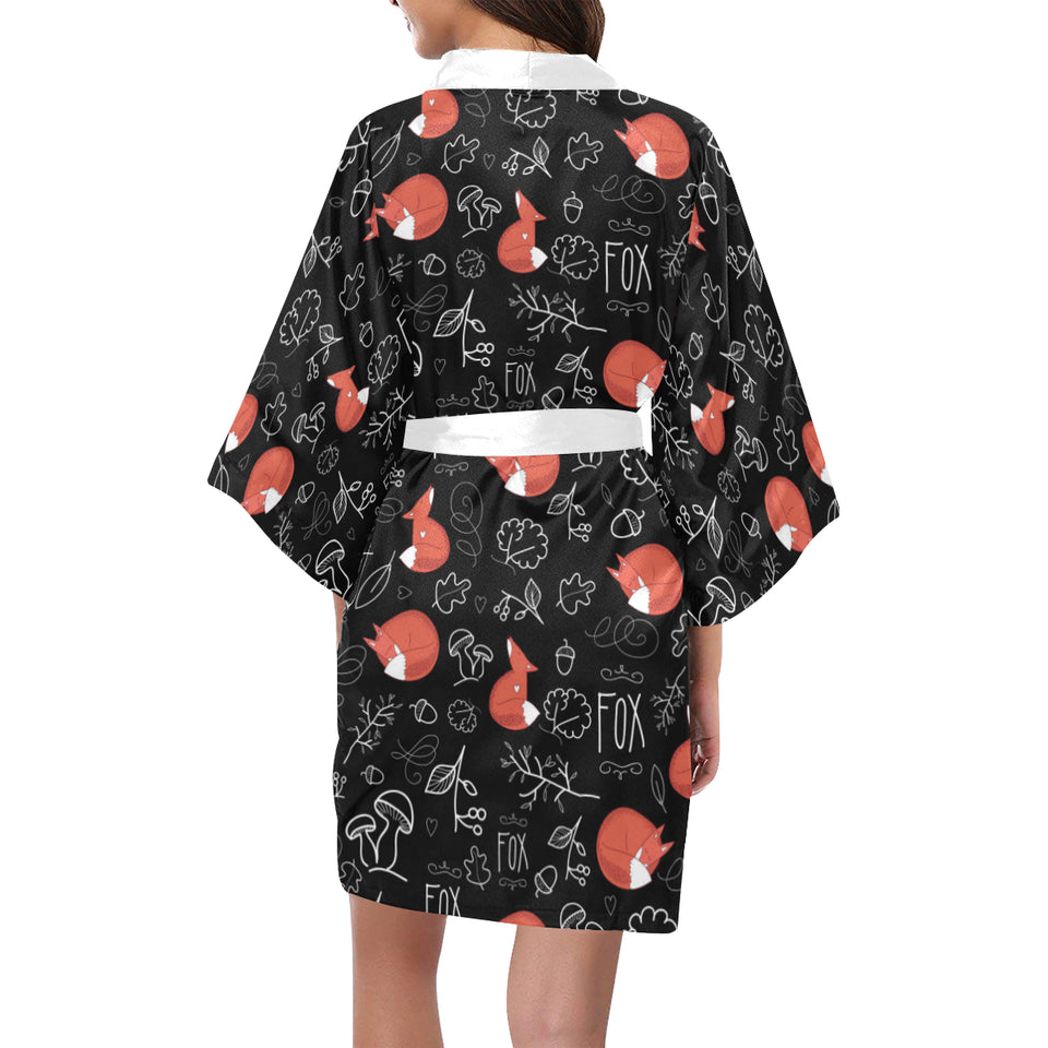 fox sleeping fox pattern Women's Short Kimono Robe