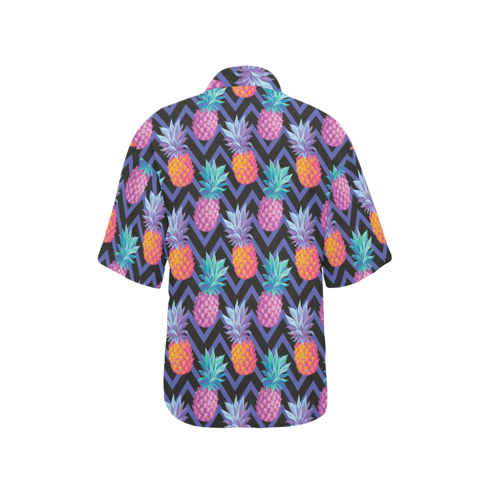 Pineapples pattern zigzag background Women's All Over Print Hawaiian Shirt