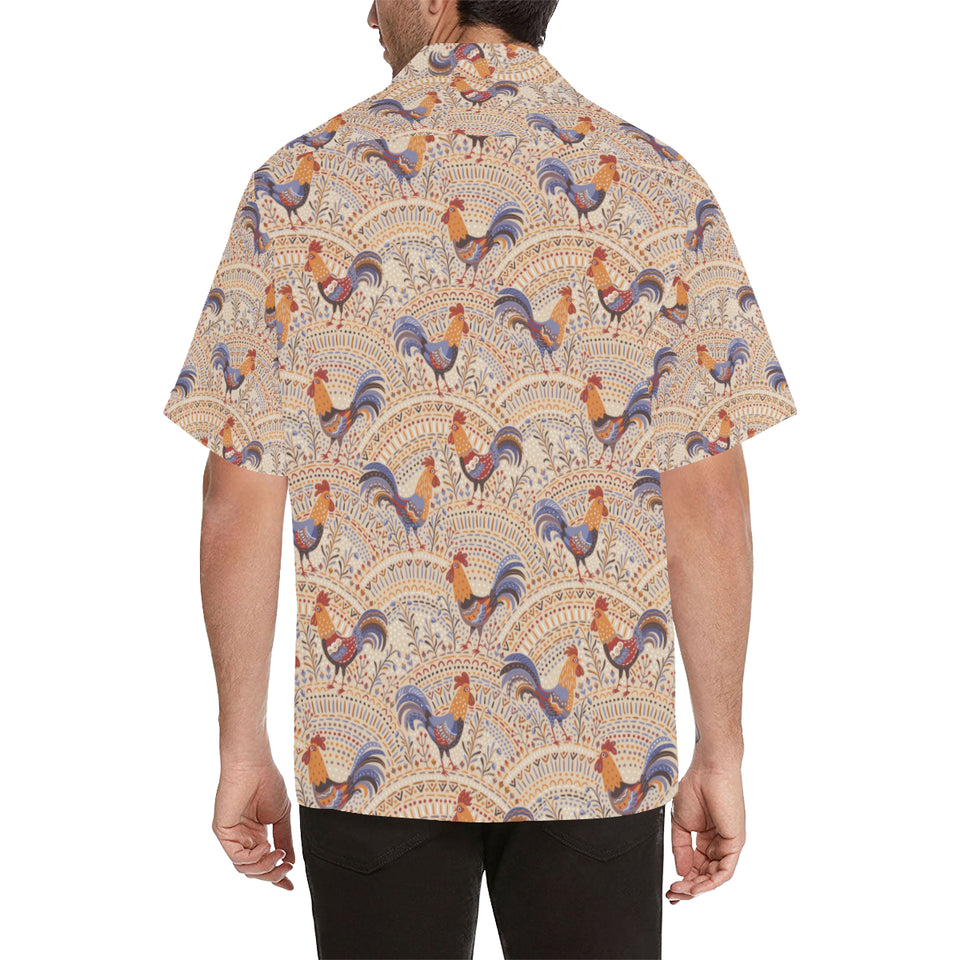 Cute rooster chicken cock floral ornament backgrou Men's All Over Print Hawaiian Shirt
