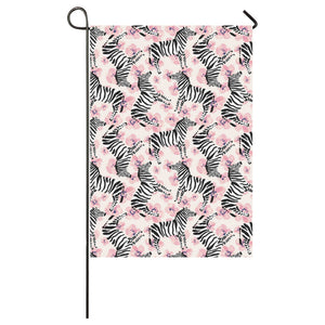 Zebra pink flower background House Flag Garden Flag