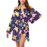 Colorful sea turtle pattern Women's Long Sleeve Belted Night Robe