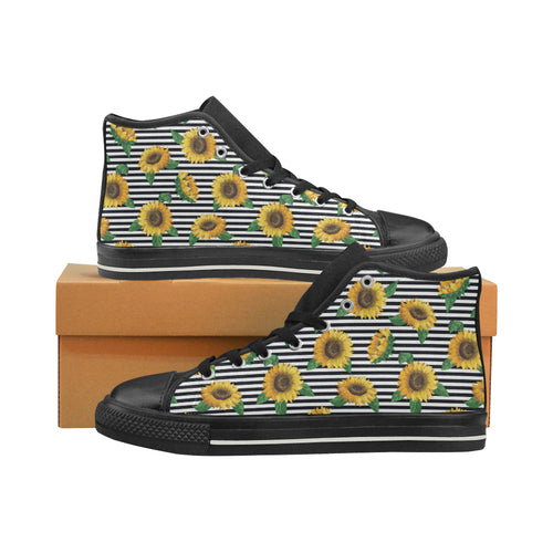 sunflowers ribbon background Women's High Top Canvas Shoes Black