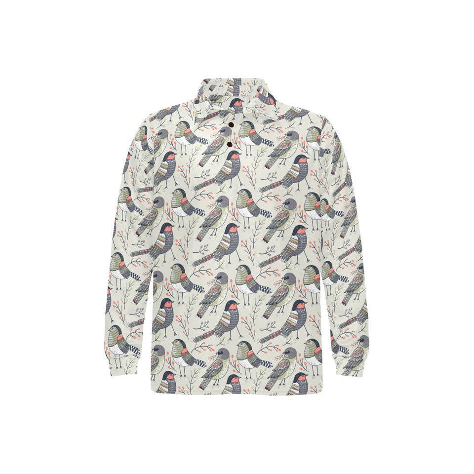Pigeon Pattern Print Design 04 Men's Long Sleeve Polo Shirt