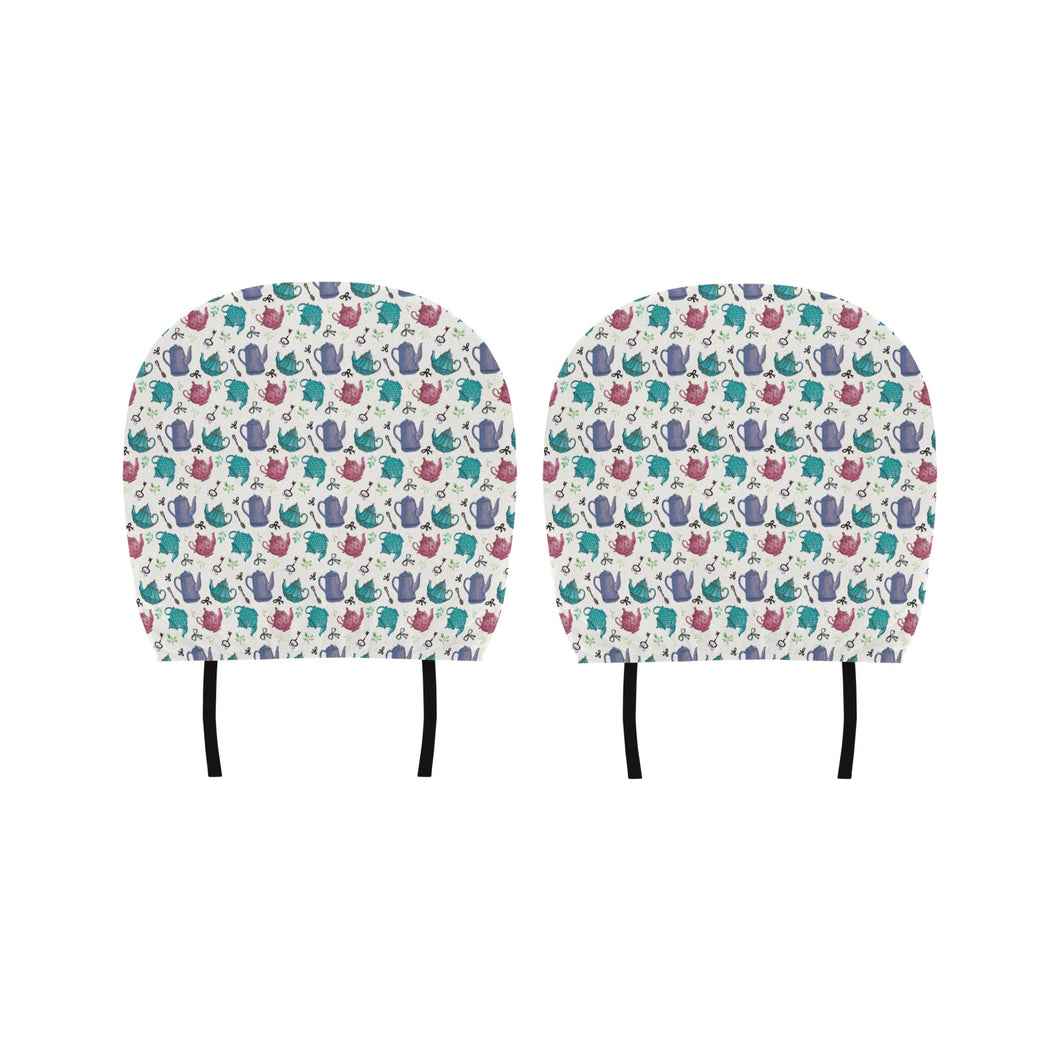 Tea pots Pattern Print Design 05 Car Headrest Cover