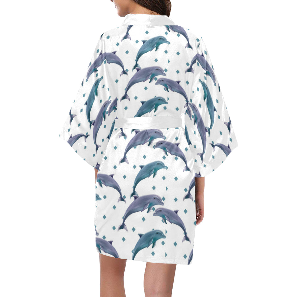 Dolphins pattern dotted background Women's Short Kimono Robe