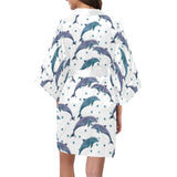 Dolphins pattern dotted background Women's Short Kimono Robe
