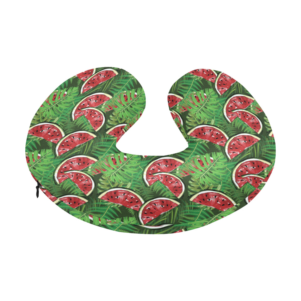 Watermelons tropical palm leaves pattern backgroun U-Shaped Travel Neck Pillow