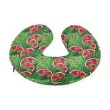 Watermelons tropical palm leaves pattern backgroun U-Shaped Travel Neck Pillow