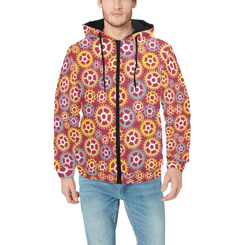 Gear Pattern Print Design 04 Men's Padded Hooded Jacket