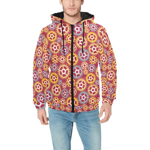 Gear Pattern Print Design 04 Men's Padded Hooded Jacket