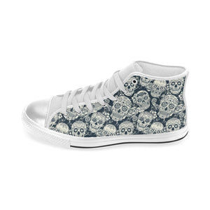 Sugar skull black white pattern Women's High Top Canvas Shoes White