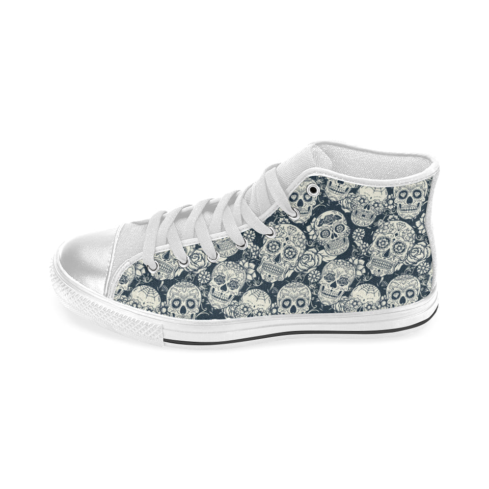 Sugar skull black white pattern Women's High Top Canvas Shoes White