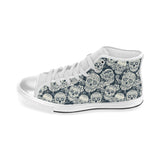 Sugar skull black white pattern Women's High Top Canvas Shoes White
