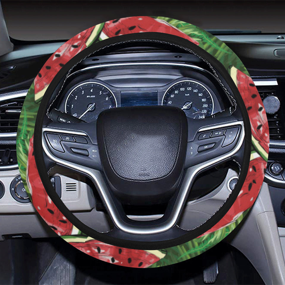 Watermelons tropical palm leaves pattern backgroun Car Steering Wheel Cover