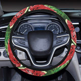 Watermelons tropical palm leaves pattern backgroun Car Steering Wheel Cover