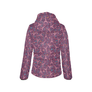 Eiffel Tower Heart Pattern Print Design 04 Women's Padded Hooded Jacket