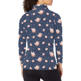 Tea pots Pattern Print Design 04 Women's Long Sleeve Polo Shirt