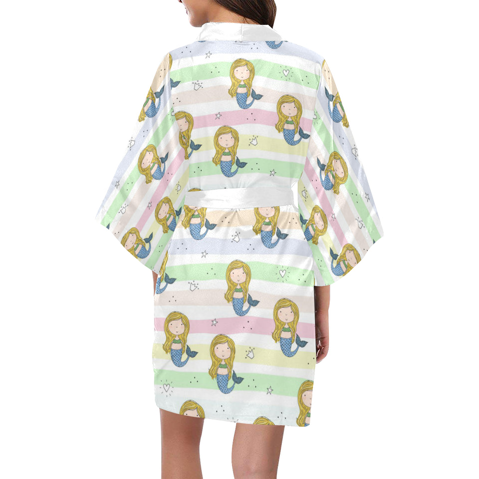 Cute hand drawn mermaid Women's Short Kimono Robe