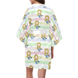 Cute hand drawn mermaid Women's Short Kimono Robe