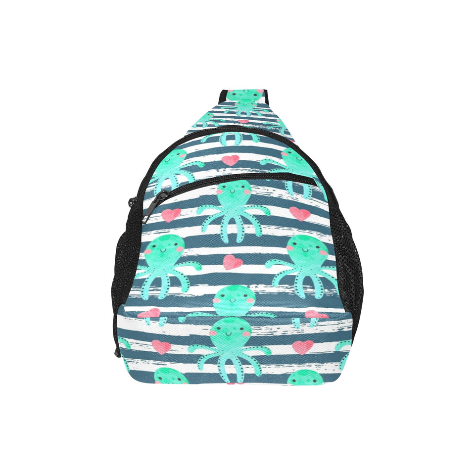 Cute octopuses heart striped background All Over Print Chest Bag