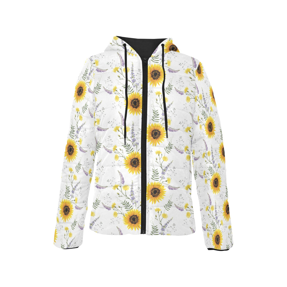 beautiful sunflowers pattern Women's Padded Hooded Jacket