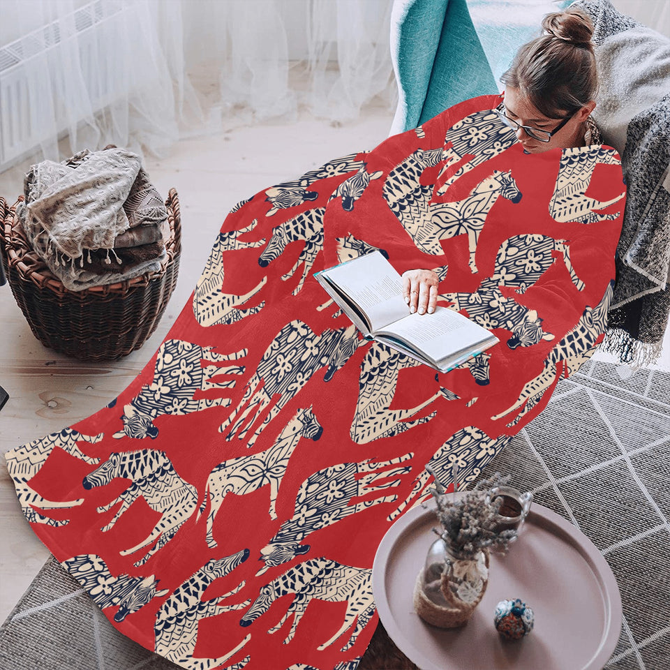 Zebra abstract red background Blanket Robe with Sleeves