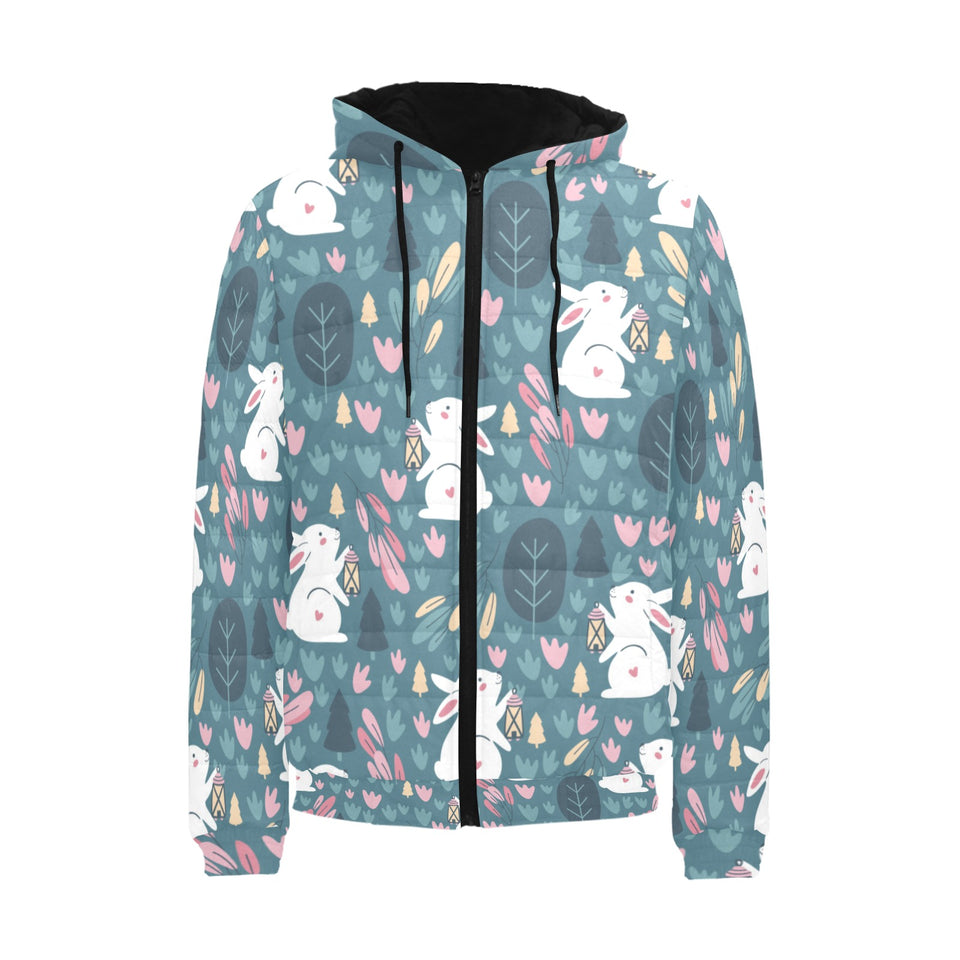 Cute rabbit pattern Men's Padded Hooded Jacket